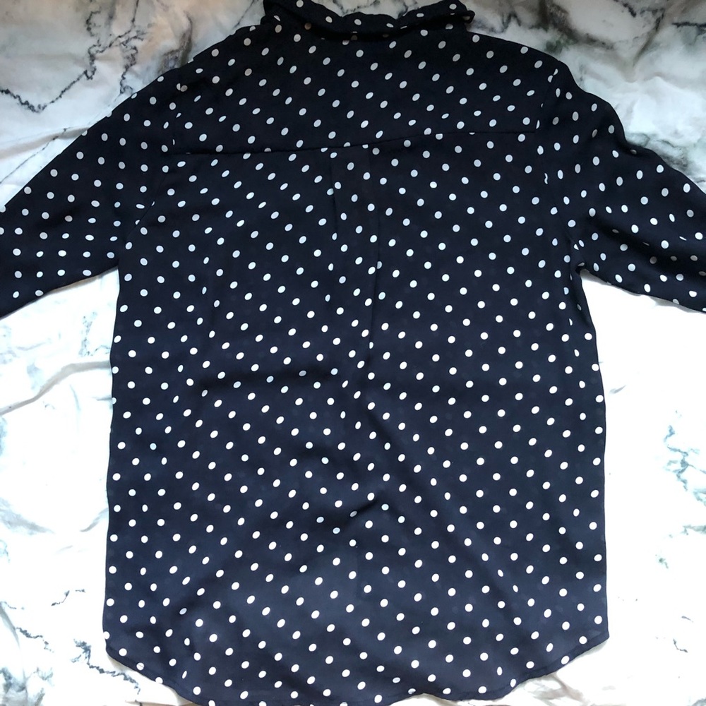 Forever 21 Long Sleeve Navy Blue Polkadot Woven